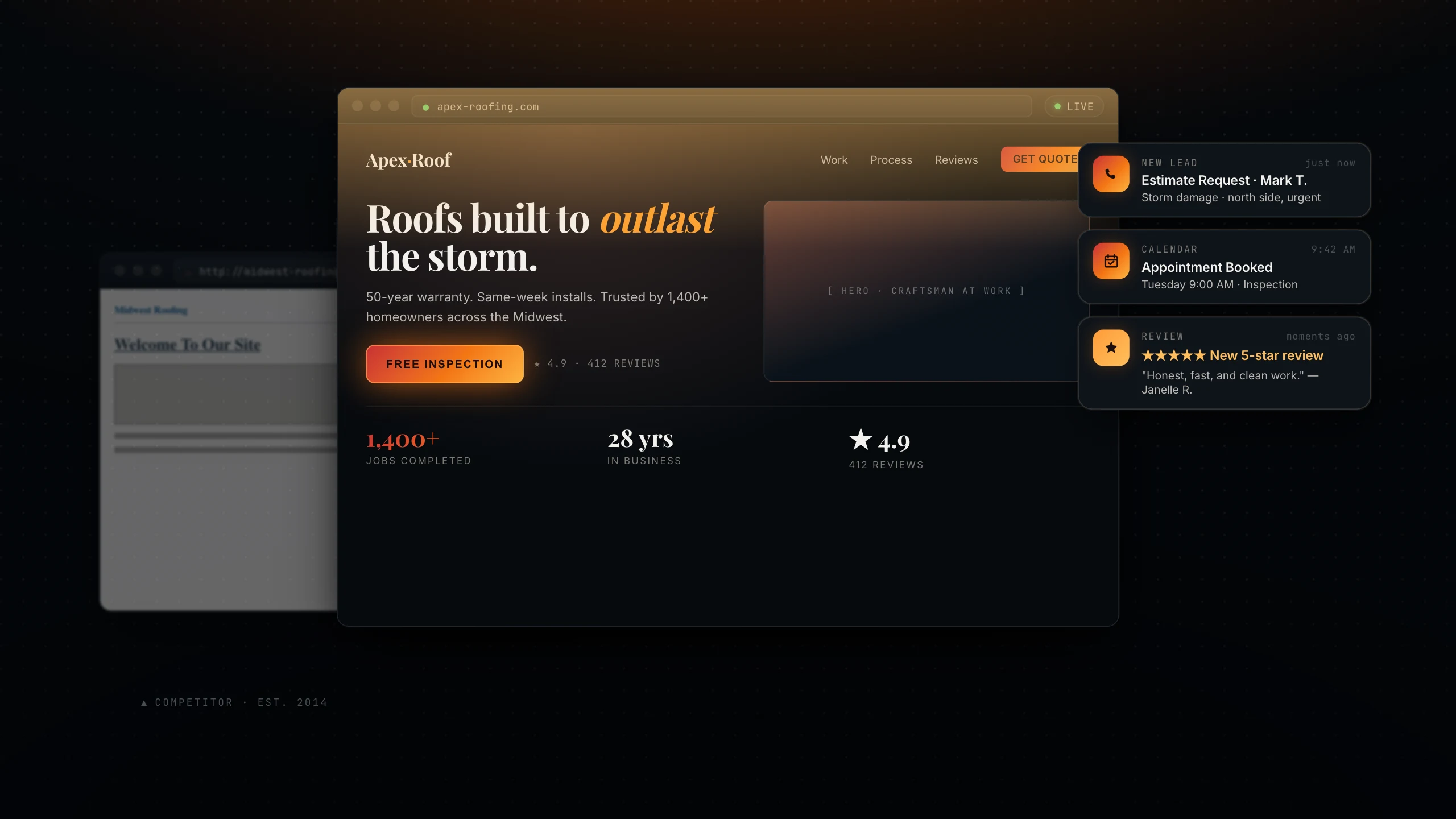 Premium contractor website with estimate requests and bookings arriving